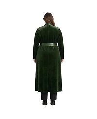 Standards & Practices Plus Velvet Wrap Satin Belt Long Coat
