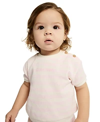 Calvin Klein Baby Girls' Top and Striped Waffle Knit Bloomer Set, 2-Piece Set