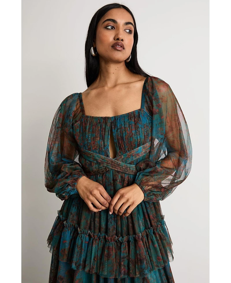 Warehouse Women's Abstract Print Cut Out Maxi Dress