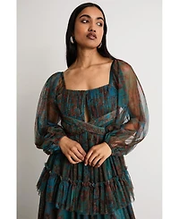 Warehouse Women's Abstract Print Cut Out Maxi Dress