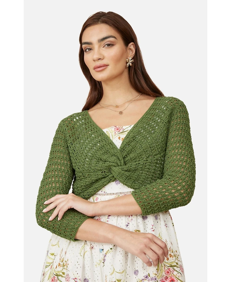 Yumi Women's Crochet Cotton Twisted Bolero Top