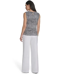 Calvin Klein Women's Printed Sleeveless Pleat Neck Camisole Top