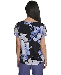 Calvin Klein Women's Mixed Media Cap-Sleeve Top