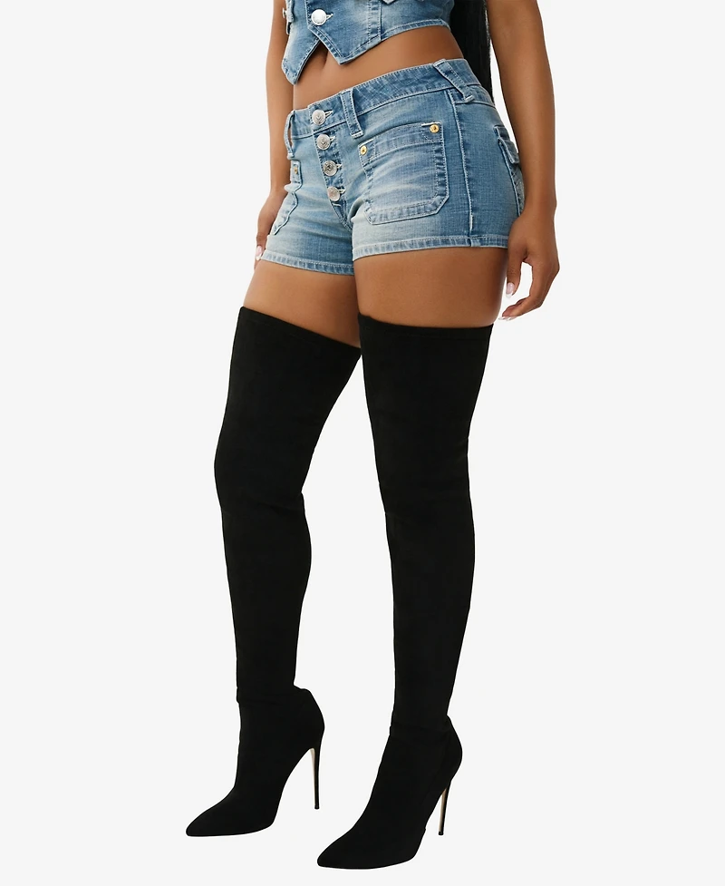 True Religion Women's Front Pocket Denim Flap Shorts