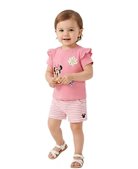 Disney Baby Girls' Short-Sleeve T-Shirt and Striped Shorts, 2-Piece Set