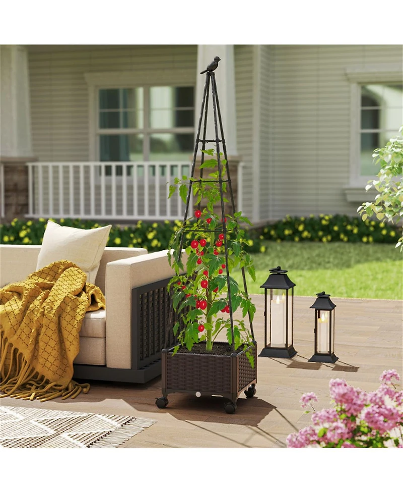 Slickblue Raised Garden Bed with Trellis and Built-In Planter Boxes