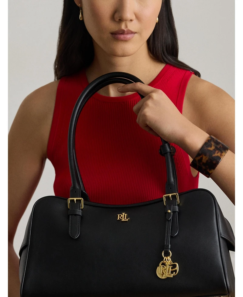 Lauren Ralph Leather Large Marcy Zip Satchel Bag