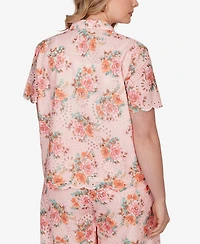 Ruby Rd. Plus Floral Scalloped Hem Camp Shirt