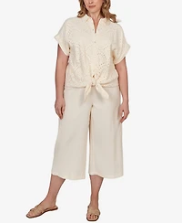 Ruby Rd. Plus Eyelet Front Gauze Tie-Front T-Shirt