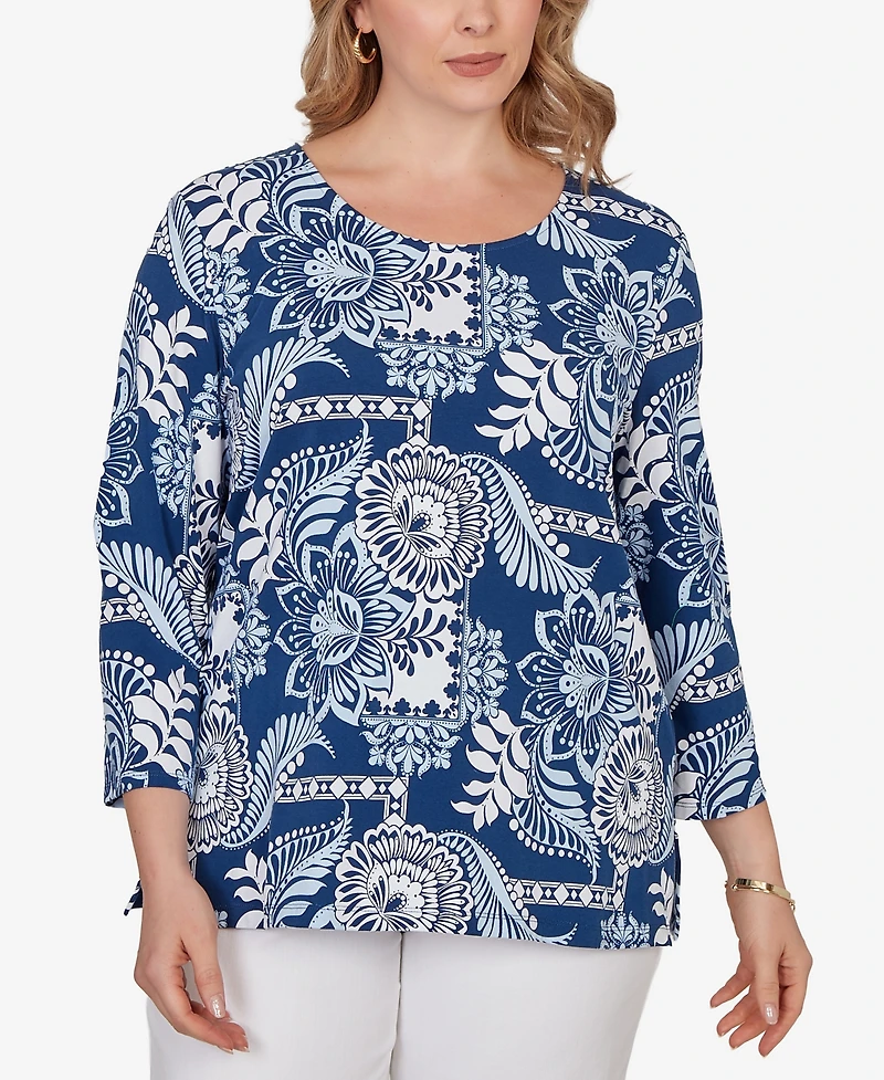 Ruby Rd. Plus Tropical Patchwork Scoop Neck Knit Top
