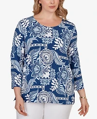 Ruby Rd. Plus Tropical Patchwork Scoop Neck Knit Top