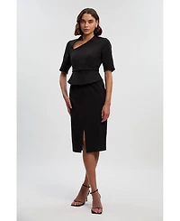 Karen Millen Women's Asymmetric Neck Belted Pencil Midi Dress