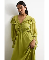 Warehouse Women's Ruffle Shoulder Detail Boho Maxi Dress