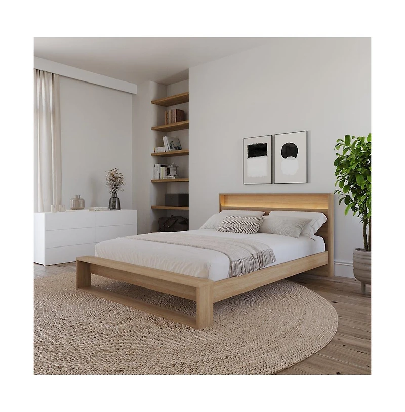 Nexera Gael Slatted Bedframe and Headboard with Integrated Light