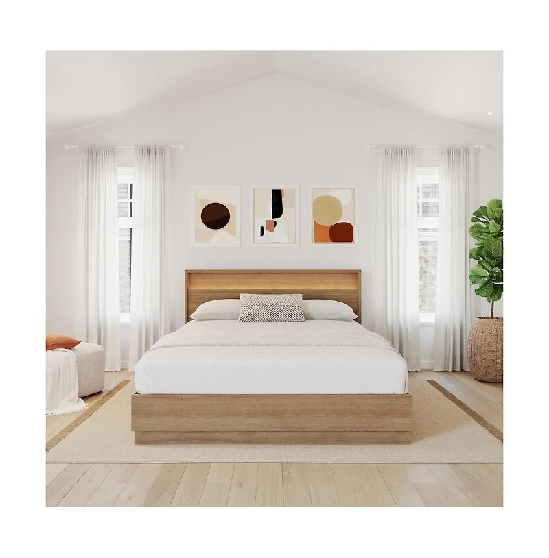 Nexera Harlow Slatted Bedframe and Headboard with Integrated Light