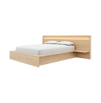 Nexera Luna Slatted Bedframe with Wide Headboard with Lights and Shelves