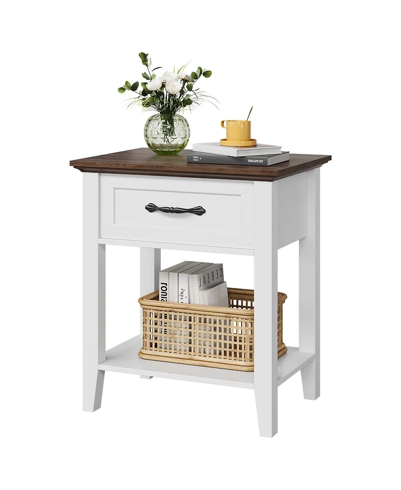 gaomon Wood Bedside Table With 1 Drawer and Open Storage Shelf, Industrial Side Table