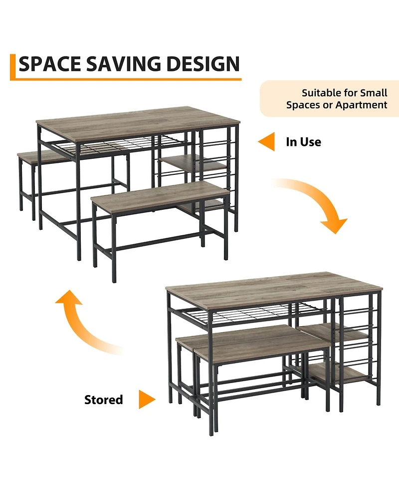gaomon 4-Pc. Wood Dining Table Set with Wine Rack and Storage Shelves