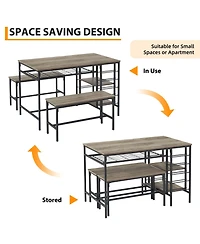 gaomon 4-Pc. Wood Dining Table Set with Wine Rack and Storage Shelves