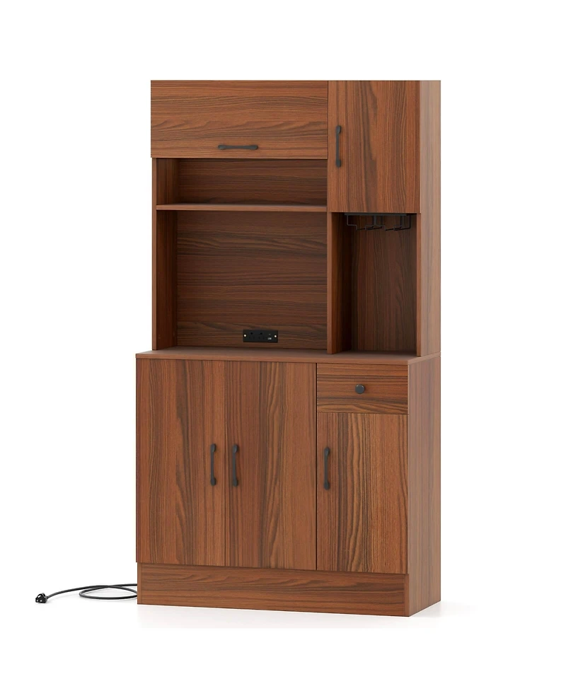66" Pantry Cabinet Tall Kitchen Storage Cabinet with Charging Station