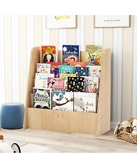 Costway 4-tier Kids Wooden Bookshelf Toddlers Book Rack with Deep Shelves