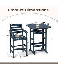 3-Piece Patio Hdpe Bar Set Armchairs with Square High-Top Table