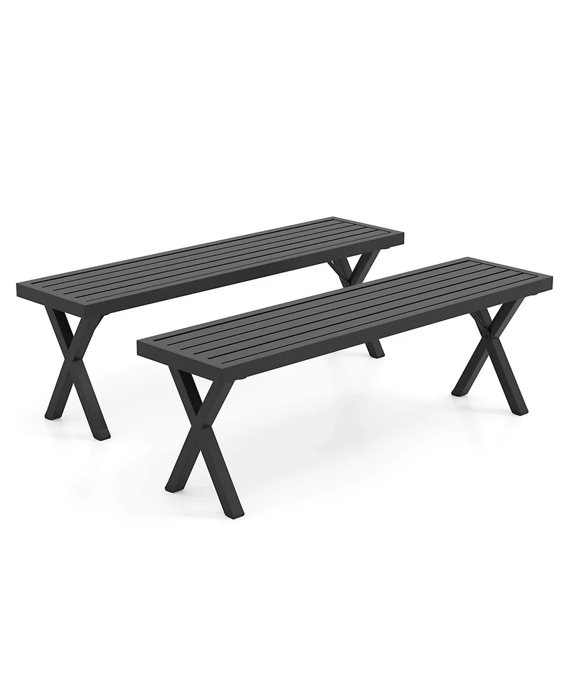 Pcs 54" Patio Metal Bench with Slatted Seat & X Legs Backless Loveseat for Yard