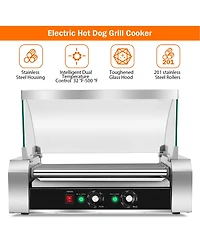 18 Hot Dog Hotdog 7 Roller Grill Cooker Machine w/ Cover