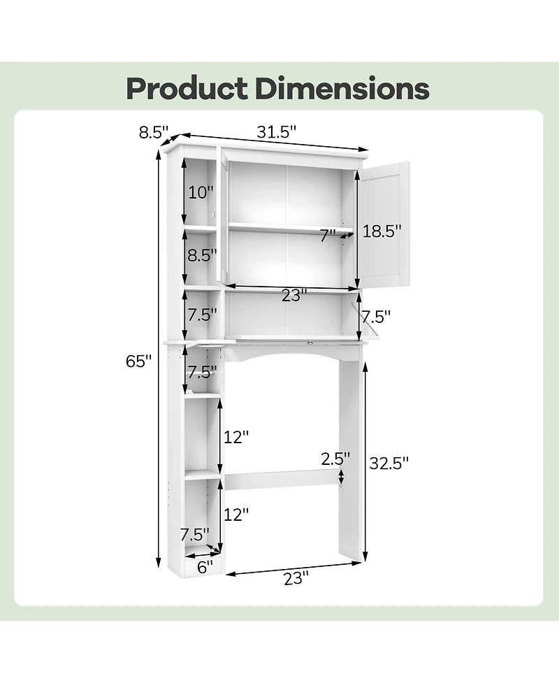 Over the Toilet Storage Cabinet Bathroom Storage Organizer with Toilet Paper Holder