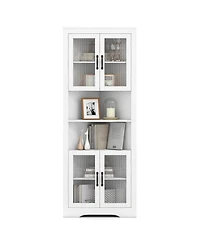 67" Tall Corner Hutch with 4 Fluted Glass Doors 3-Level Adjustable Shelves