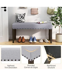 2 Pcs 42.5" Upholstered Entryway Bench with Nailhead Trim Soft Padded Cushion Indoor