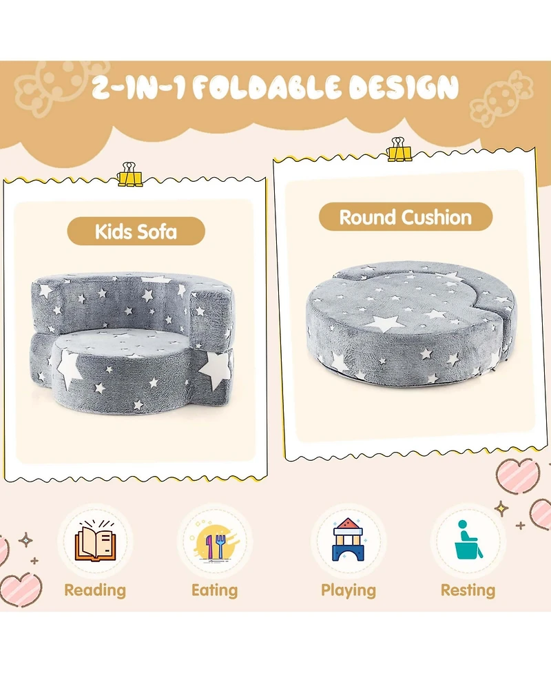 Kids Plush Couch with Machine Washable Flannel Cover Soft Sponge Padding