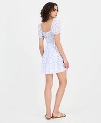 Kingston Grey Juniors' Sweetheart-Neck Puff-Sleeve Mini Dress