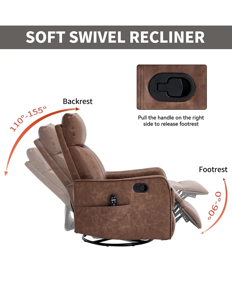 sumyeg Recliner Chair with Heat Massage Manual Rocker and Swivel Faux Leather