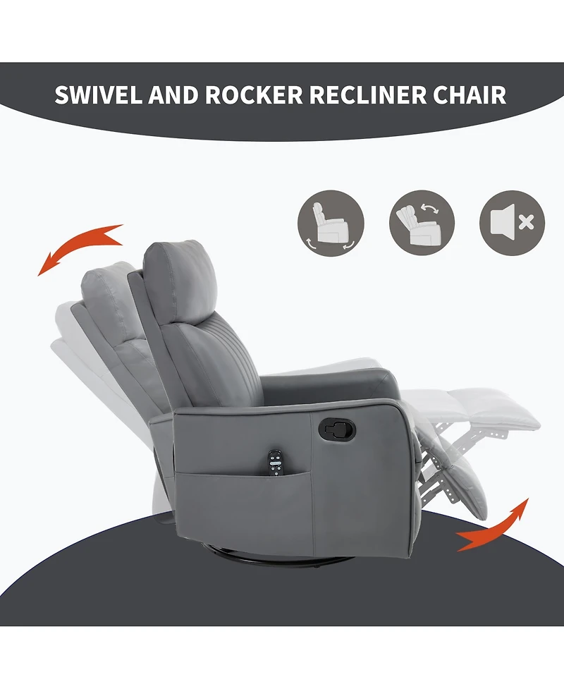 sumyeg Recliner Chair with Heat Massage Manual Rocker and Swivel Faux Leather