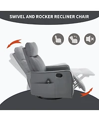 sumyeg Recliner Chair with Heat Massage Manual Rocker and Swivel Faux Leather