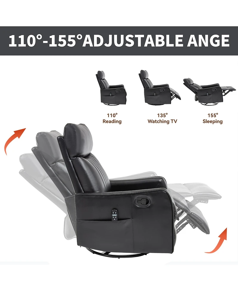 sumyeg Recliner Chair with Heat Massage Manual Rocker and Swivel Faux Leather