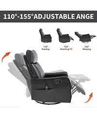 sumyeg Recliner Chair with Heat Massage Manual Rocker and Swivel Faux Leather