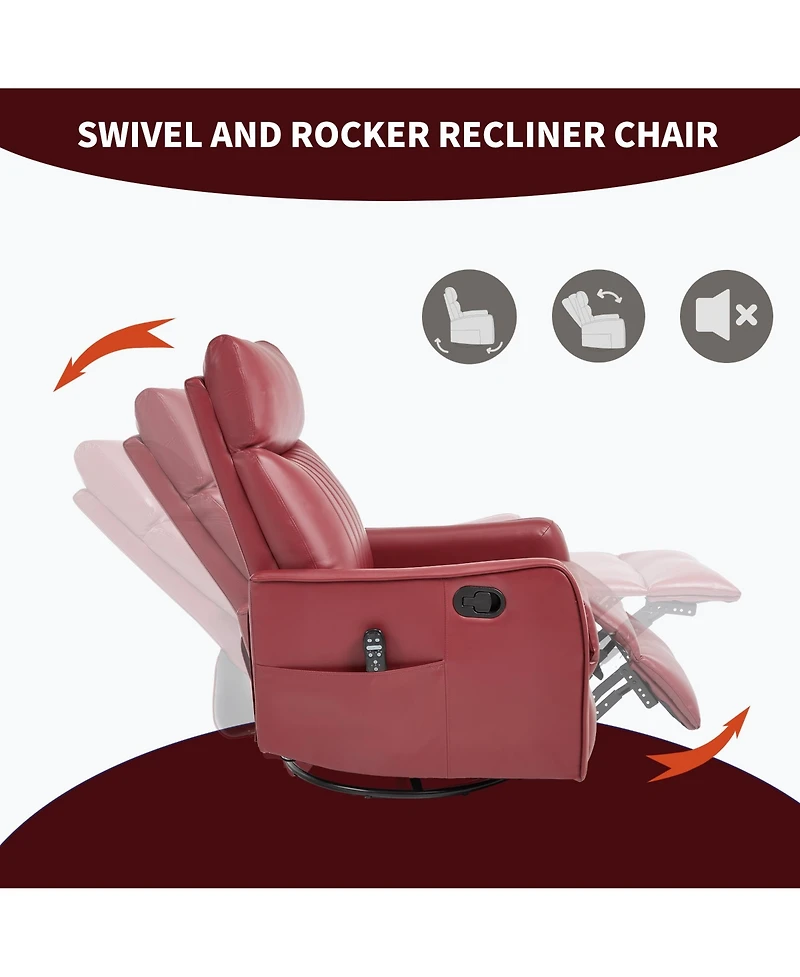 sumyeg Recliner Chair with Heat Massage Manual Rocker and Swivel in Faux Leather
