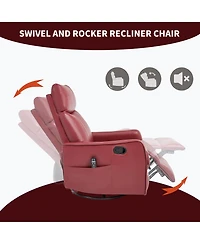 sumyeg Recliner Chair with Heat Massage Manual Rocker and Swivel in Faux Leather