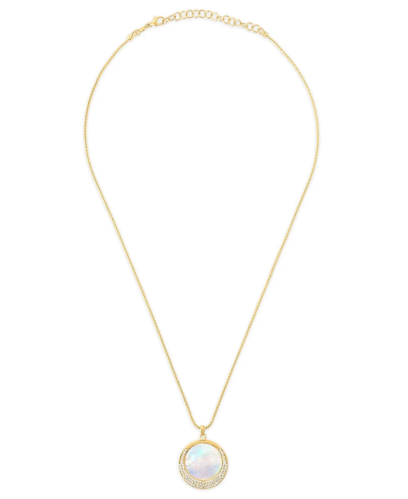 Macy's Mother of Pearl & Cubic Zirconia Crescent Circle Pendant Necklace in 14k Gold Over Sterling Silver