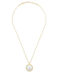 Macy's Mother of Pearl & Cubic Zirconia Crescent Circle Pendant Necklace in 14k Gold Over Sterling Silver