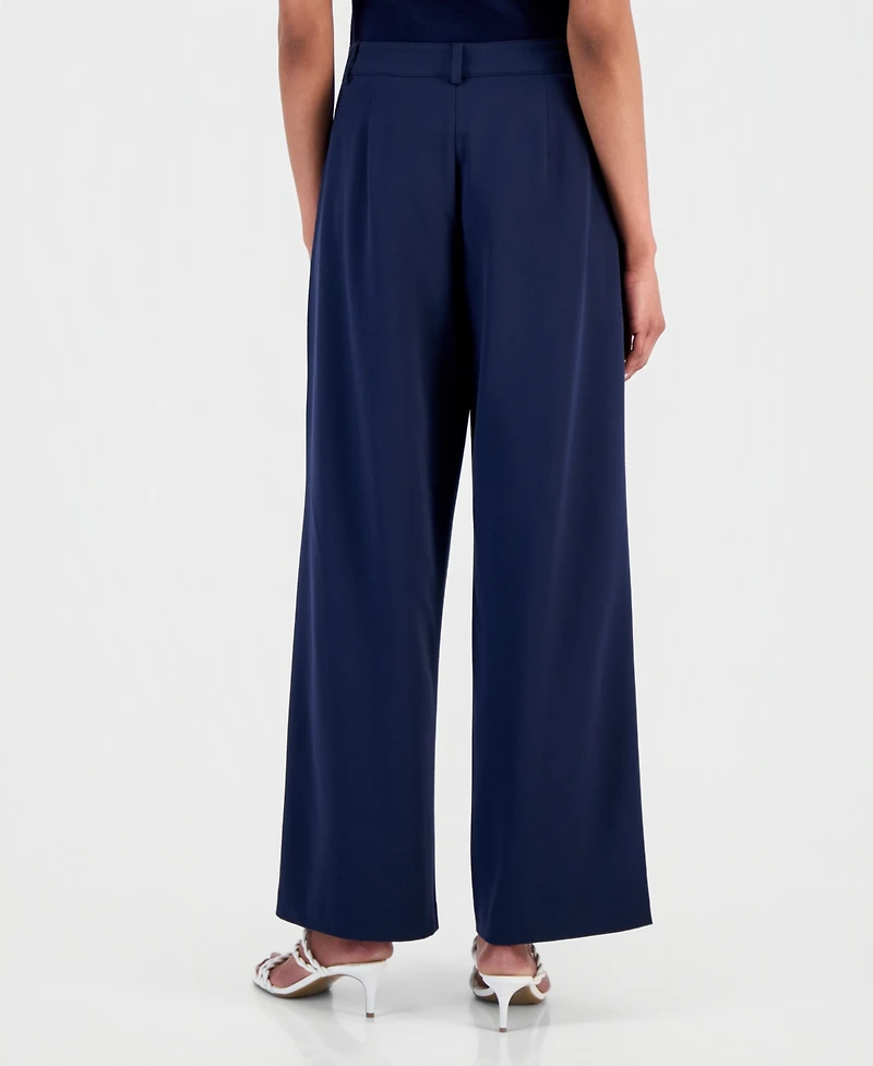T Tahari Women's High-Rise Straight Wide-Leg Pants