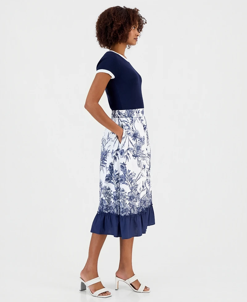 T Tahari Women's Printed Ruffled-Hem Pull-On Skirt