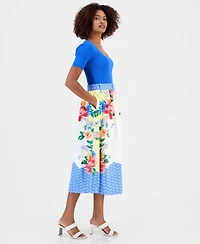 T Tahari Women's Printed Belted Pull-On Midi Skirt