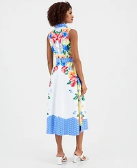 T Tahari Women's Printed Sleeveless Midi Shirtdress