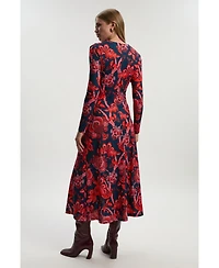 Karen Millen Women's Paisley Jersey Crepe Twist Maxi Dress