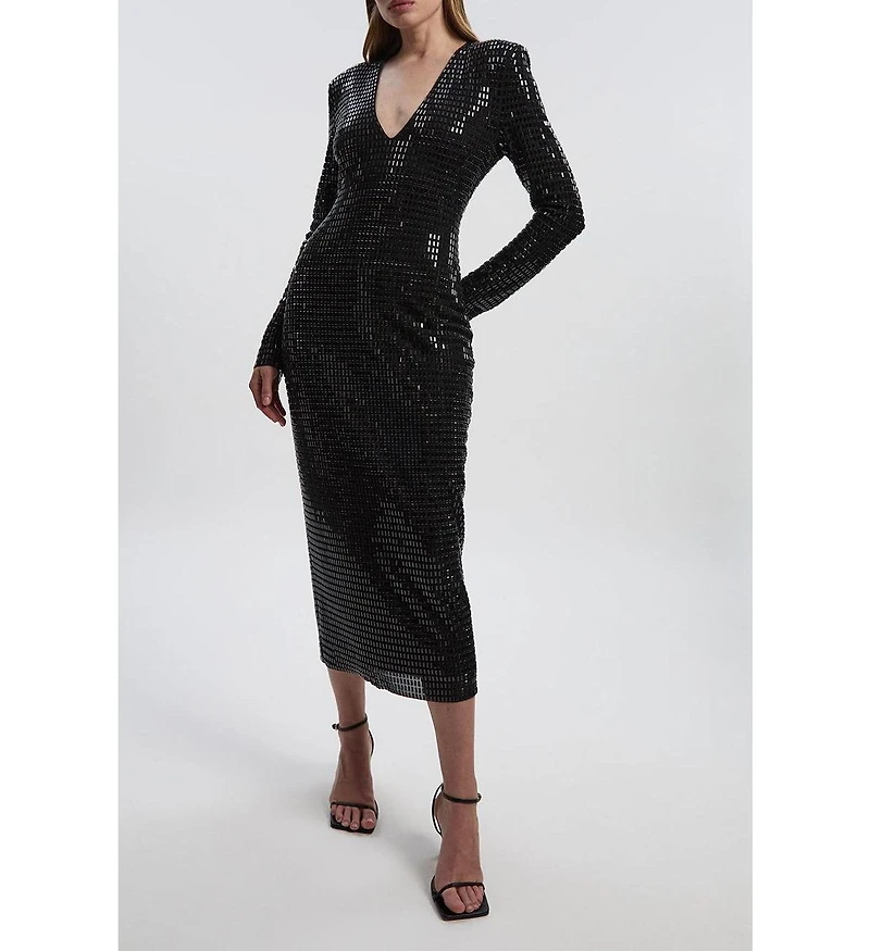 Karen Millen Women's Long Sleeve Plunge Neck Midi Dress