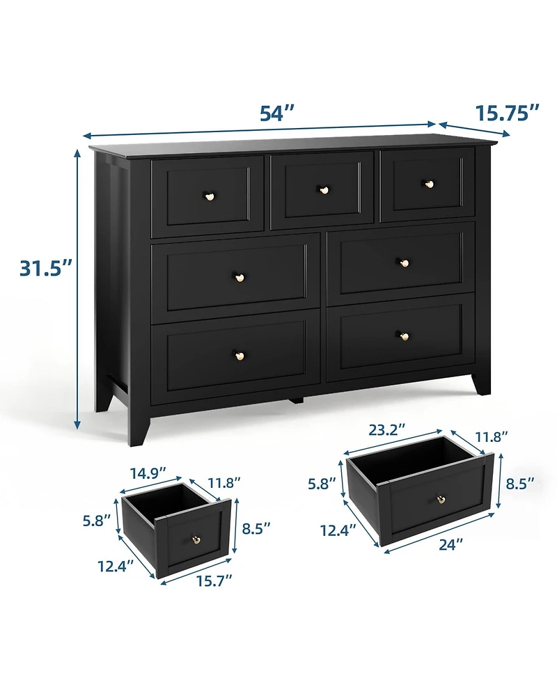 gaomon 7 Drawer Dresser for Bedroom,Wooden Dressers with Large Storage,Handleless Chest of Drawers Tv Stand