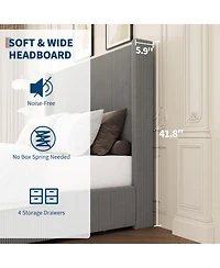 gaomon Corduroy Wingback Upholstered Platform Bed Frame with Storage Drawers